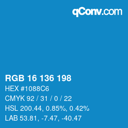 Color code: RGB 16 136 198 | qconv.com