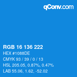 Color code: RGB 16 136 222 | qconv.com