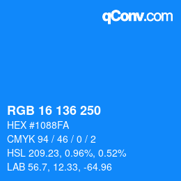 Color code: RGB 16 136 250 | qconv.com