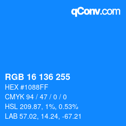 Color code: RGB 16 136 255 | qconv.com