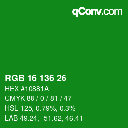 Color code: RGB 16 136 26 | qconv.com