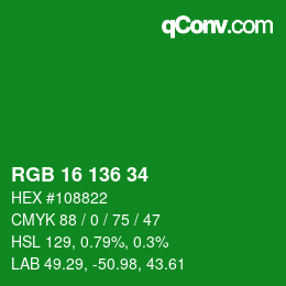 Color code: RGB 16 136 34 | qconv.com