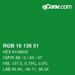 Color code: RGB 16 136 51 | qconv.com