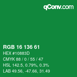Color code: RGB 16 136 61 | qconv.com
