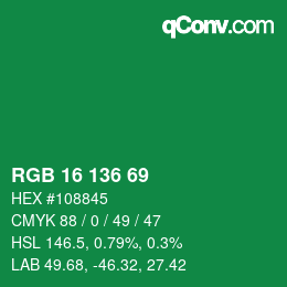 Color code: RGB 16 136 69 | qconv.com