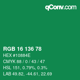 Color code: RGB 16 136 78 | qconv.com
