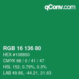 Color code: RGB 16 136 80 | qconv.com