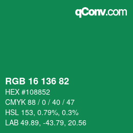 Color code: RGB 16 136 82 | qconv.com