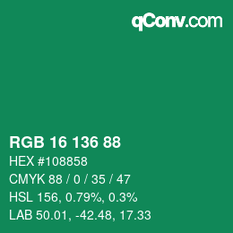 Color code: RGB 16 136 88 | qconv.com
