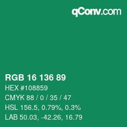 Color code: RGB 16 136 89 | qconv.com