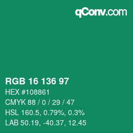 Color code: RGB 16 136 97 | qconv.com