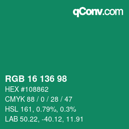 Color code: RGB 16 136 98 | qconv.com