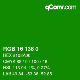 Color code: RGB 16 138 0 | qconv.com