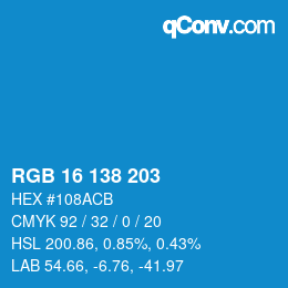 カラーコード: RGB 16 138 203 | qconv.com