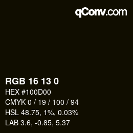 Color code: RGB 16 13 0 | qconv.com