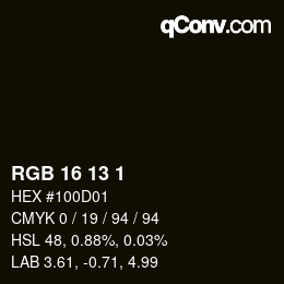 Color code: RGB 16 13 1 | qconv.com