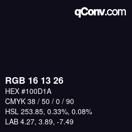Color code: RGB 16 13 26 | qconv.com