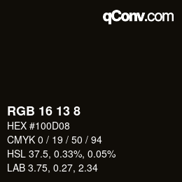 カラーコード: RGB 16 13 8 | qconv.com