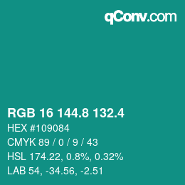 カラーコード: RGB 16 144.8 132.4 | qconv.com