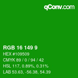 カラーコード: RGB 16 149 9 | qconv.com