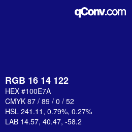 Color code: RGB 16 14 122 | qconv.com