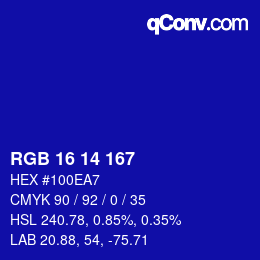 Color code: RGB 16 14 167 | qconv.com