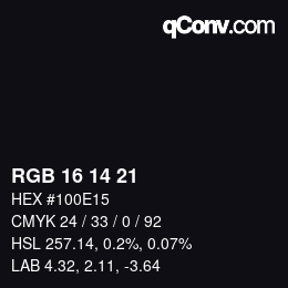 Color code: RGB 16 14 21 | qconv.com