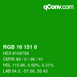 Color code: RGB 16 151 6 | qconv.com
