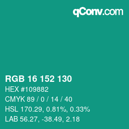 カラーコード: RGB 16 152 130 | qconv.com