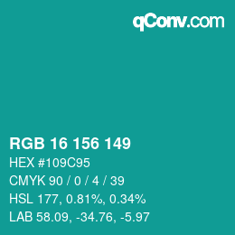 Color code: RGB 16 156 149 | qconv.com