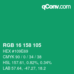 颜色代码: RGB 16 158 105 | qconv.com