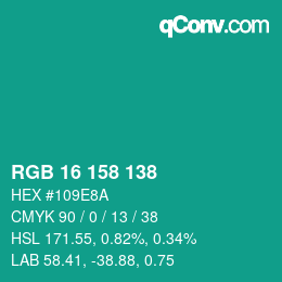Color code: RGB 16 158 138 | qconv.com