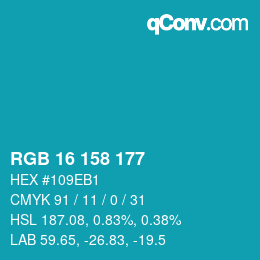 カラーコード: RGB 16 158 177 | qconv.com