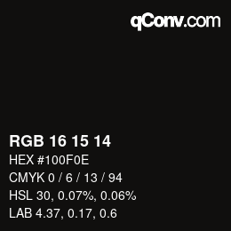 Color code: RGB 16 15 14 | qconv.com