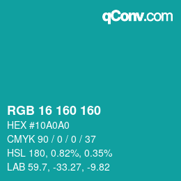 Farbcode: RGB 16 160 160 | qconv.com