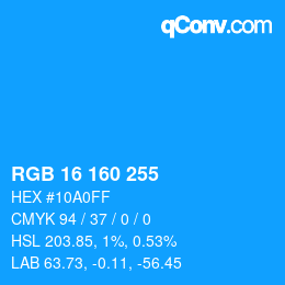 Color code: RGB 16 160 255 | qconv.com