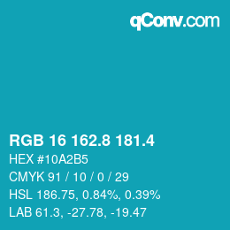 カラーコード: RGB 16 162.8 181.4 | qconv.com