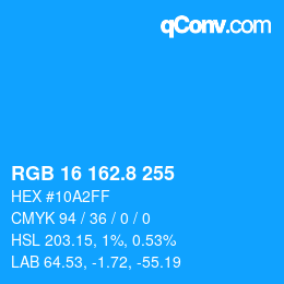 カラーコード: RGB 16 162.8 255 | qconv.com