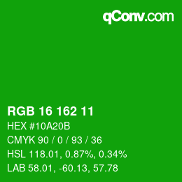 Color code: RGB 16 162 11 | qconv.com