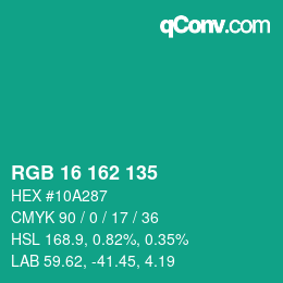 Color code: RGB 16 162 135 | qconv.com