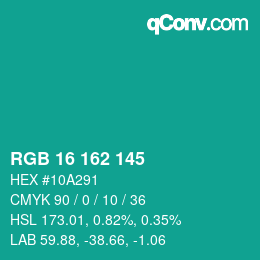 Color code: RGB 16 162 145 | qconv.com