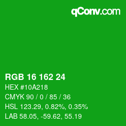 Color code: RGB 16 162 24 | qconv.com