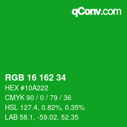 Color code: RGB 16 162 34 | qconv.com