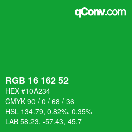 Color code: RGB 16 162 52 | qconv.com