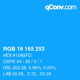 Farbcode: RGB 16 165 253 | qconv.com