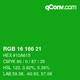 Color code: RGB 16 166 21 | qconv.com