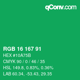 Color code: RGB 16 167 91 | qconv.com