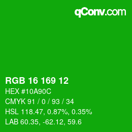 Color code: RGB 16 169 12 | qconv.com