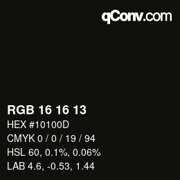 Color code: RGB 16 16 13 | qconv.com