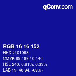 カラーコード: RGB 16 16 152 | qconv.com